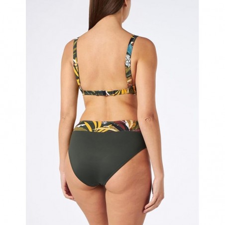 Maillot 2 pièces tropical, haut armature, culotte haute kaki avec ceinture imprimée, bonnet C, du 38 à 50