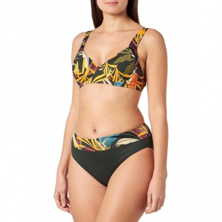 Maillot 2 pièces tropical, haut armature, culotte haute kaki avec ceinture imprimée, bonnet C, du 38 à 50