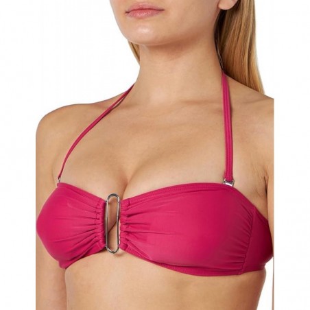 Bikini framboise, haut bandeau avec coques et lien amovibles, culotte haute - du 36 au 46