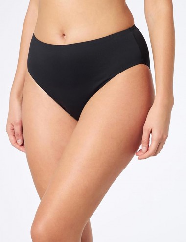 Tankini gainant imprimé géométrique bleu et culotte haute noir, taille 36 à 52 - Culotte