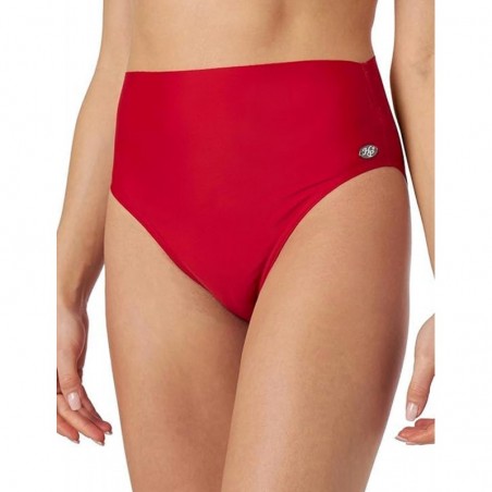 Maillot 2 pièces rouge, haut bandeau avec coques et lien amovibles, culotte haute - du 36 au 46