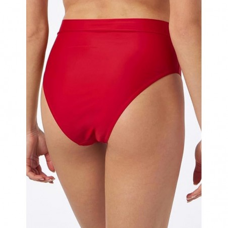 Maillot 2 pièces rouge, haut bandeau avec coques et lien amovibles, culotte haute - du 36 au 46