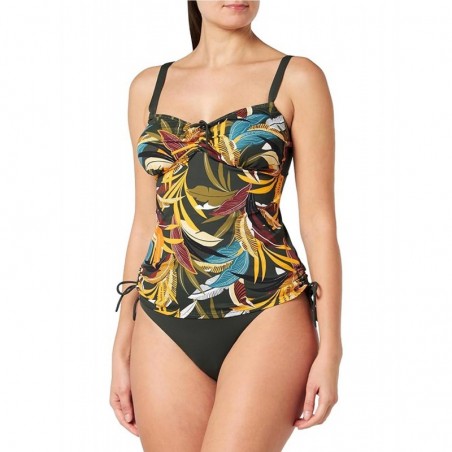 Ensemble tankini imprimé tropical et culotte haute kaki, taille 36 à 52