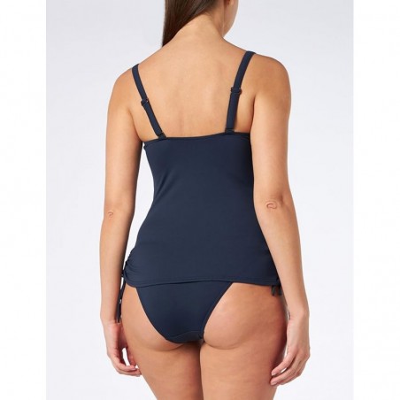 Tankini 2 pièces marine laminé argent, culotte classique liseré argenté, taille 36 à 52