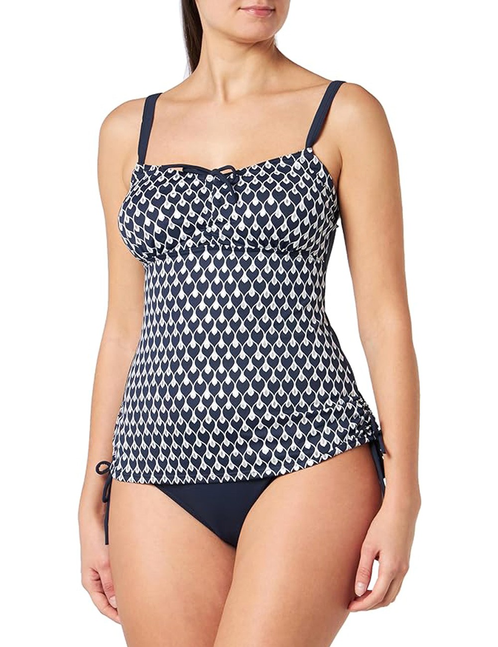 Tankini 2 pièces marine laminé argent, culotte classique liseré argenté, taille 36 à 52