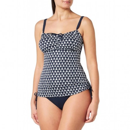 Tankini 2 pièces marine laminé argent, culotte classique liseré argenté, taille 36 à 52