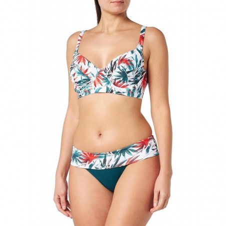 Maillot 2 pièces tropical, haut armature, culotte haute kaki avec ceinture imprimée, bonnet D, du 38 à 50