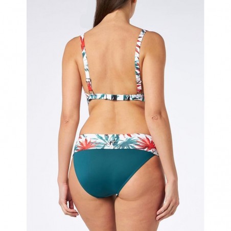 Maillot 2 pièces tropical, haut armature, culotte haute kaki avec ceinture imprimée, bonnet D, du 38 à 50