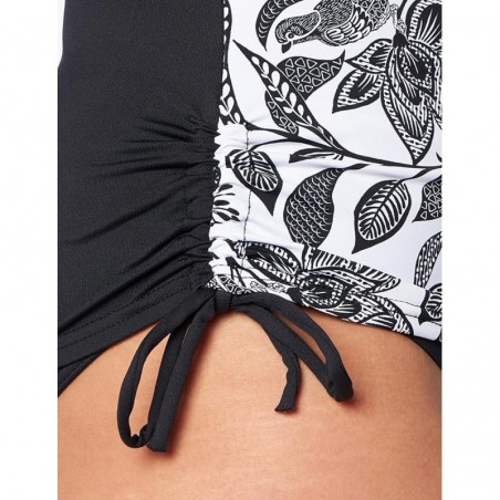 Ensemble tankini floral blanc et noir, culotte haute noir à revers imprimé, taille 36 à 52