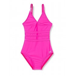 Maillot 1 pièce fillette uni rose décolleté V - 6 au 16 ans