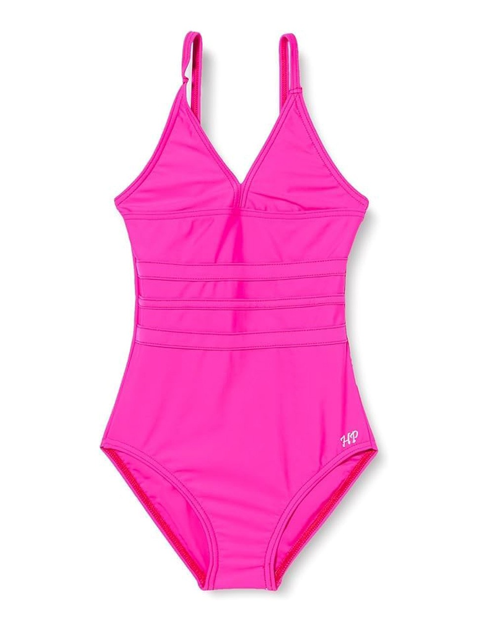 Maillot 1 pièce fillette uni rose décolleté V - 6 au 16 ans