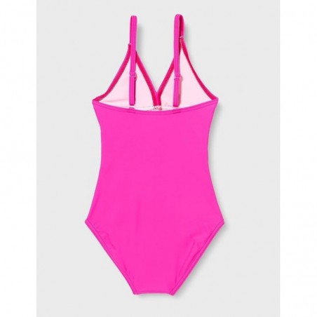 Maillot 1 pièce fillette uni rose décolleté V - 6 au 16 ans