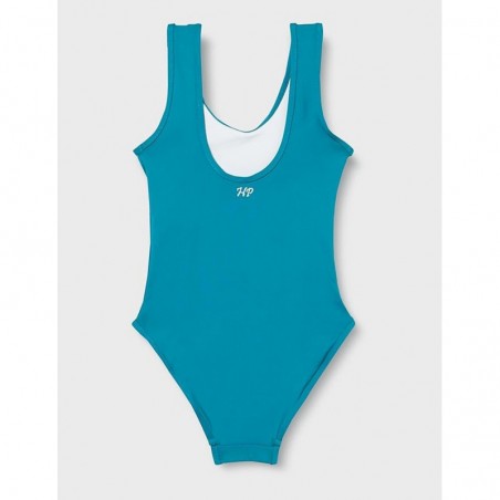 Maillot de bain 1 pièce fille bleu pétrole à message - 6 à 16 ans