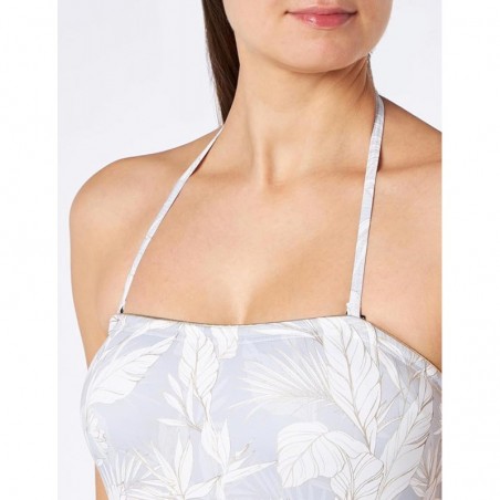 Maillot 1 pièce bustier imprimé floral blanc, gainant, bonnet C avec coques amovibles, dos droit, du 36 au 46