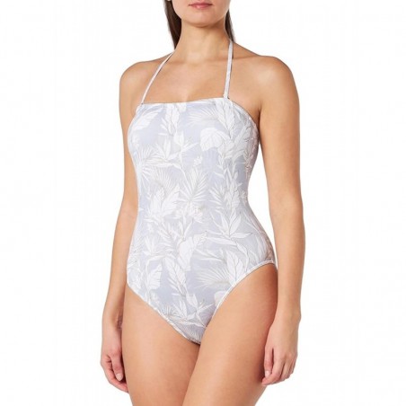 Maillot 1 pièce bustier imprimé floral blanc, gainant, bonnet C avec coques amovibles, dos droit, du 36 au 46