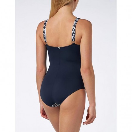 Maillot 1 pièce gainant, noir et argent, bonnet C, larges bretelles réglables, dos droit - du 38 au 52