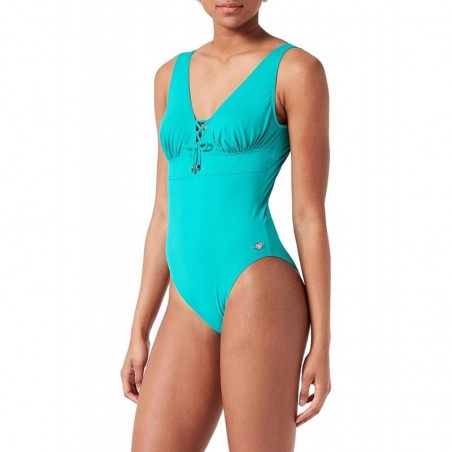 Maillot de bain 1 pièce gainant bonnet C, vert et détails argent, taille 36 à 52