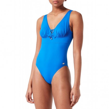 Maillot 1 pièce gainant bonnet C, bleu électrique et détails argent, taille 36 à 52