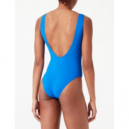 Maillot 1 pièce gainant bonnet C, bleu électrique et détails argent, taille 36 à 52