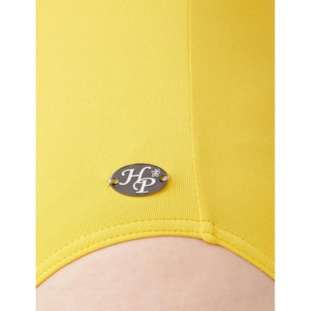 Maillot de bain 1 pièce gainant, jaune avec détails argent, bonnet C, gainant, taille 36 à 52