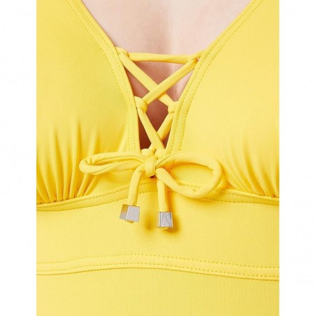 Maillot de bain 1 pièce gainant, jaune avec détails argent, bonnet C, gainant, taille 36 à 52