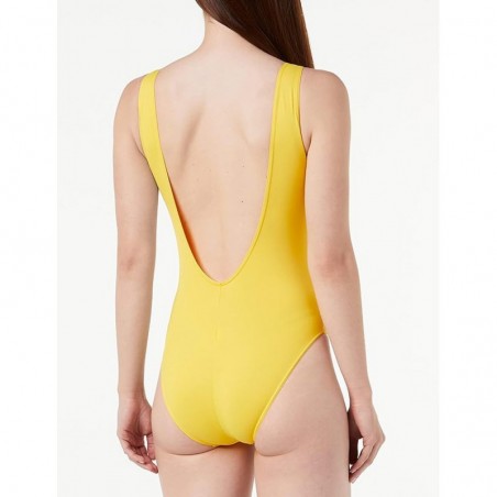 Maillot de bain 1 pièce gainant, jaune avec détails argent, bonnet C, gainant, taille 36 à 52