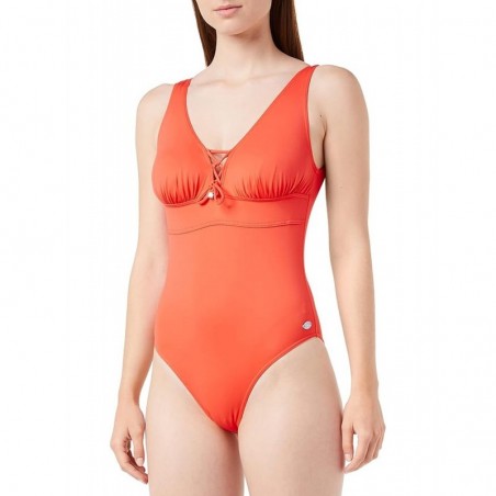 Maillot de bain 1 pièce gainant, bonnet C, corail avec détails argent, taille 36 à 52