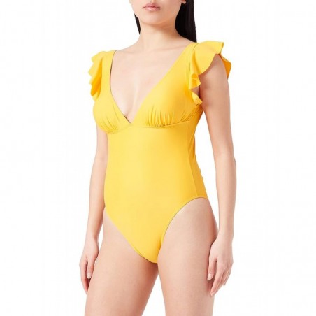 Maillot de bain 1 pièce femme jaune à volants bonnet C à coques amovibles du 36 à 50