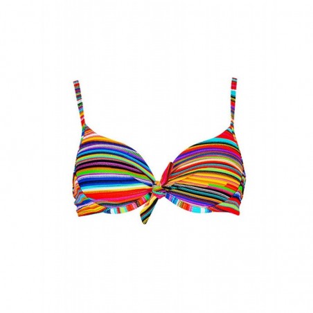 Haut de maillot de bain femme balconnet à coques bonnet C rayures multicolores