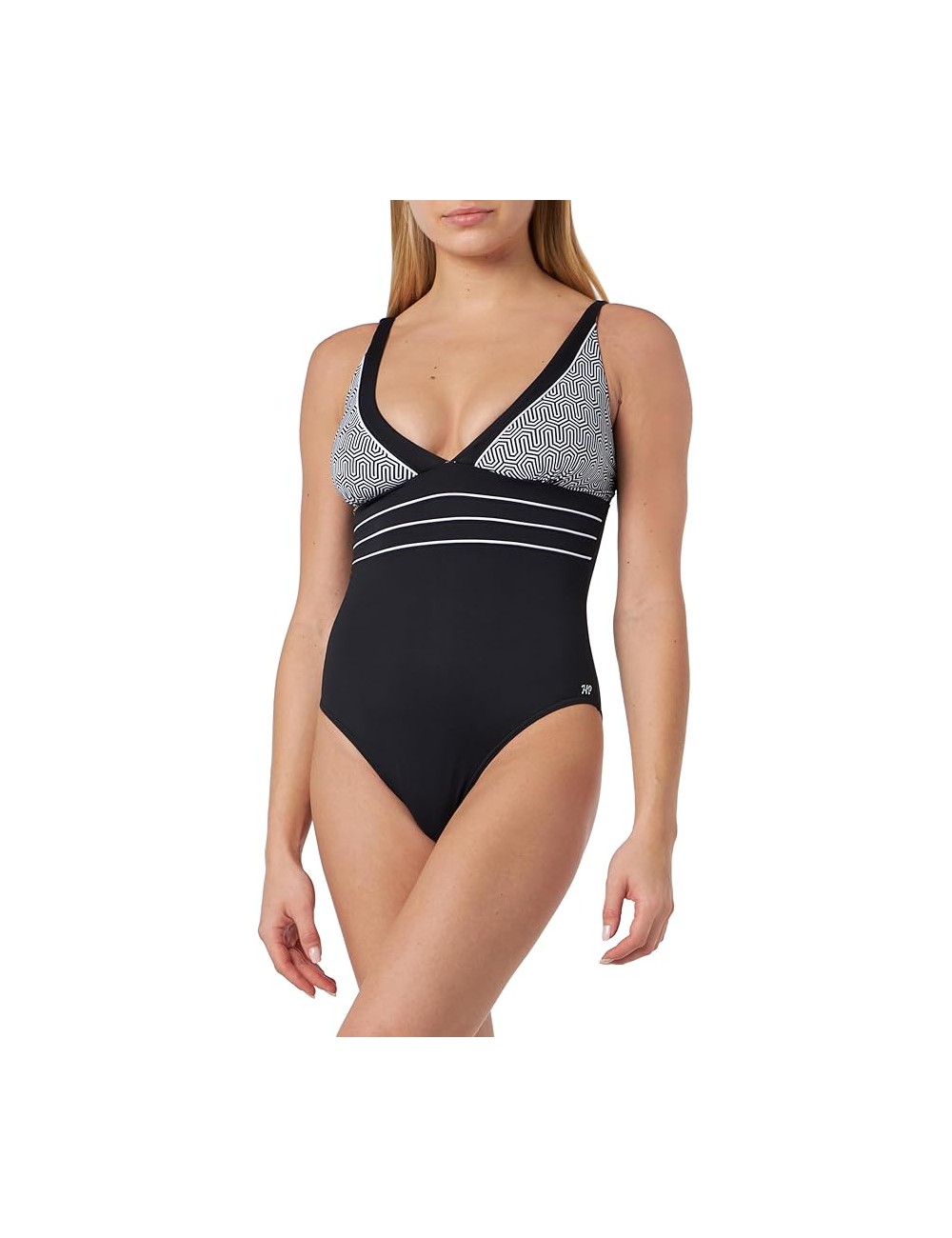 Maillot de bain une pièce noir avec détails graphiques - Élégance intemporelle