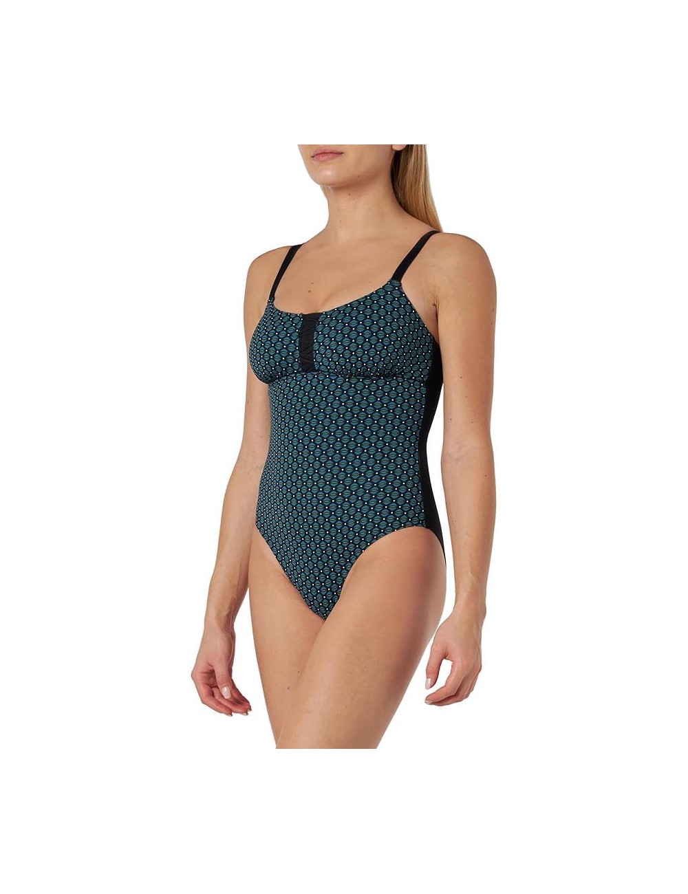 Maillot de bain une pièce femme gainant imprimé géométrique bleu - Bretelles réglables