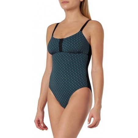 Maillot de bain une pièce femme gainant imprimé géométrique bleu - Bretelles réglables