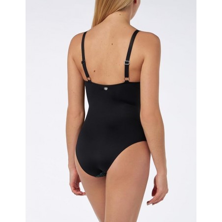 Maillot de bain une pièce femme gainant imprimé géométrique bleu - Bretelles réglables