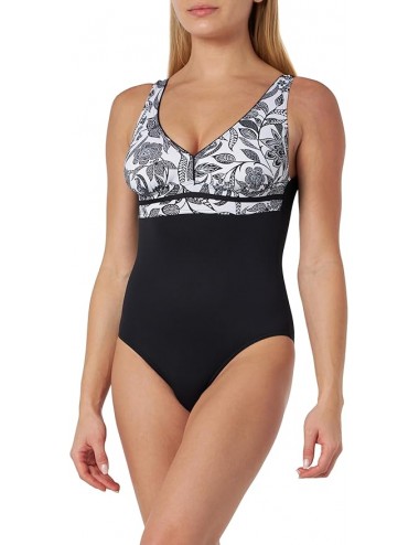 Maillot de bain une pièce femme gainant noir avec imprimé floral noir et blanc