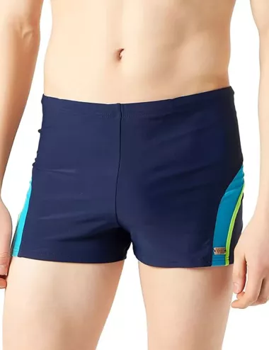 Boxer de bain homme court marine bandes turquoises et vertes - Taille 1 à 6