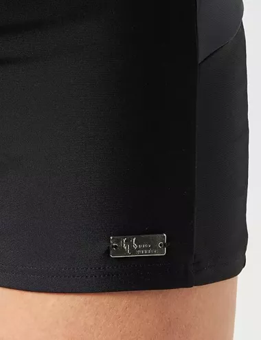 Boxer de bain court homme uni noir bandes rouges et grises - Taille 1 à 6 - détail