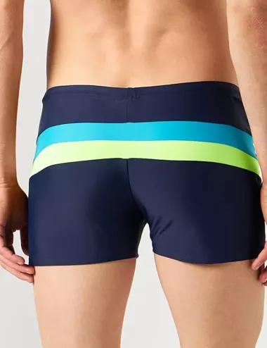 Boxer de bain court homme marine bandes turquoise et vertes - Taille 1 à 6 - dos