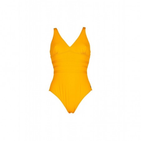 Maillot de bain 1 pièce femme décolleté V uni jaune