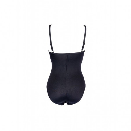 Maillot de bain 1 pièce fines bretelles uni noir bandes ton sur ton