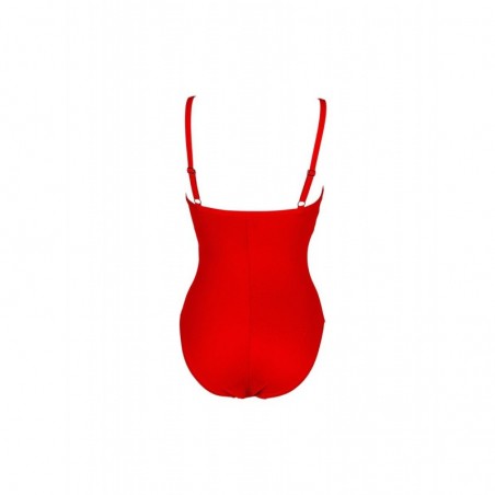 Maillot de bain 1 pièce fines bretelles uni rouge bandes ton sur ton