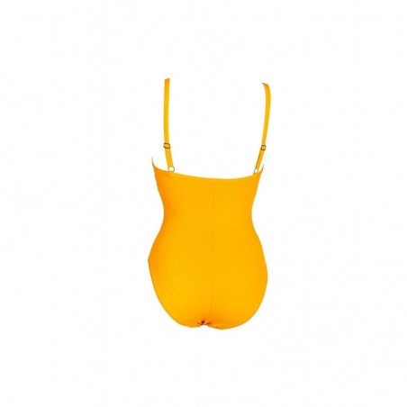 Maillot de bain 1 pièce fines bretelles uni jaune bandes ton sur ton