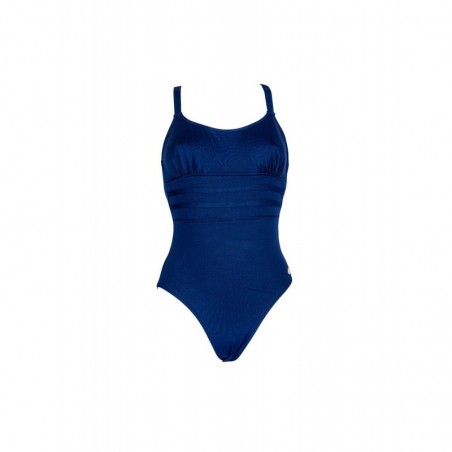 Maillot de bain 1 pièce dos nu et fines bretelles croisées uni marine