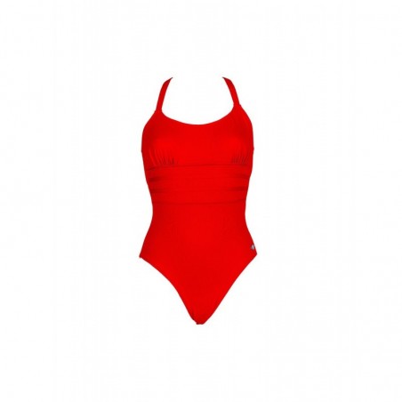 Maillot de bain 1 pièce dos nu et fines bretelles croisées uni rouge