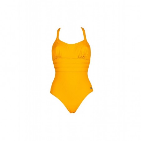 Maillot de bain 1 pièce dos nu et fines bretelles croisées uni jaune